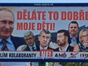 Děláte to dobře, moje děti, chválí Putin na billboardech na Jesenicku ANO, SPD a komunisty