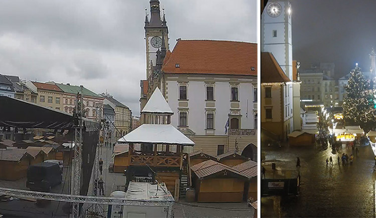 Srovnání aktuálního a dřívějšího pohledu webkamery na olomoucké Horní náměstí