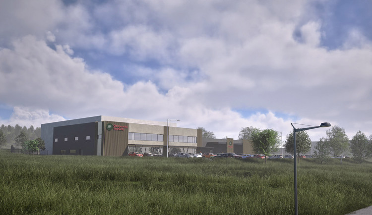 Vizualizace nových výrobních kapacit a retail parku v Lošticích