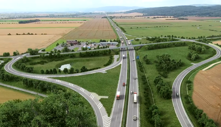 Vizualizace přeložky silnice I/46 Týneček - Šternberk