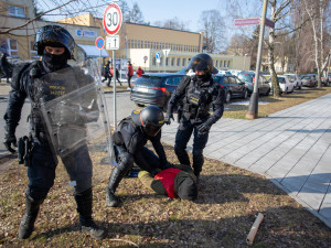FOTOGALERIE: V Přerově policie nacvičovala bezpečnostní opatření při sportovních zápasech