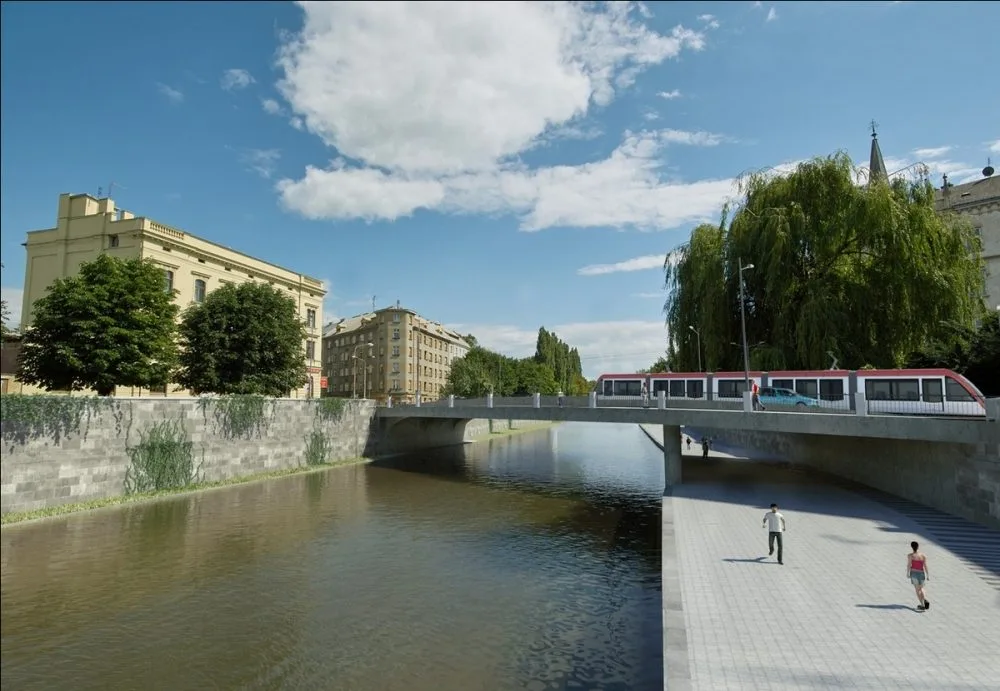 most s kovovými konstrukcemii, zamítnutý radnící. Zdroj Povodí Moravy