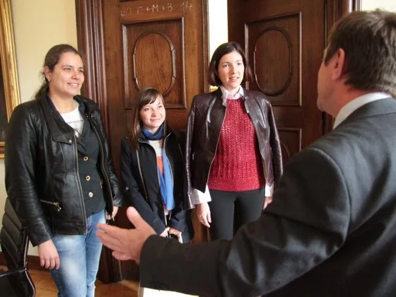 Oděsanky Anastasija Fialkovská, Olha Nestěrenková a Juliana Kichajová dnes navštívily rektora. Foto: Pavel Konečný, www.upol.cz