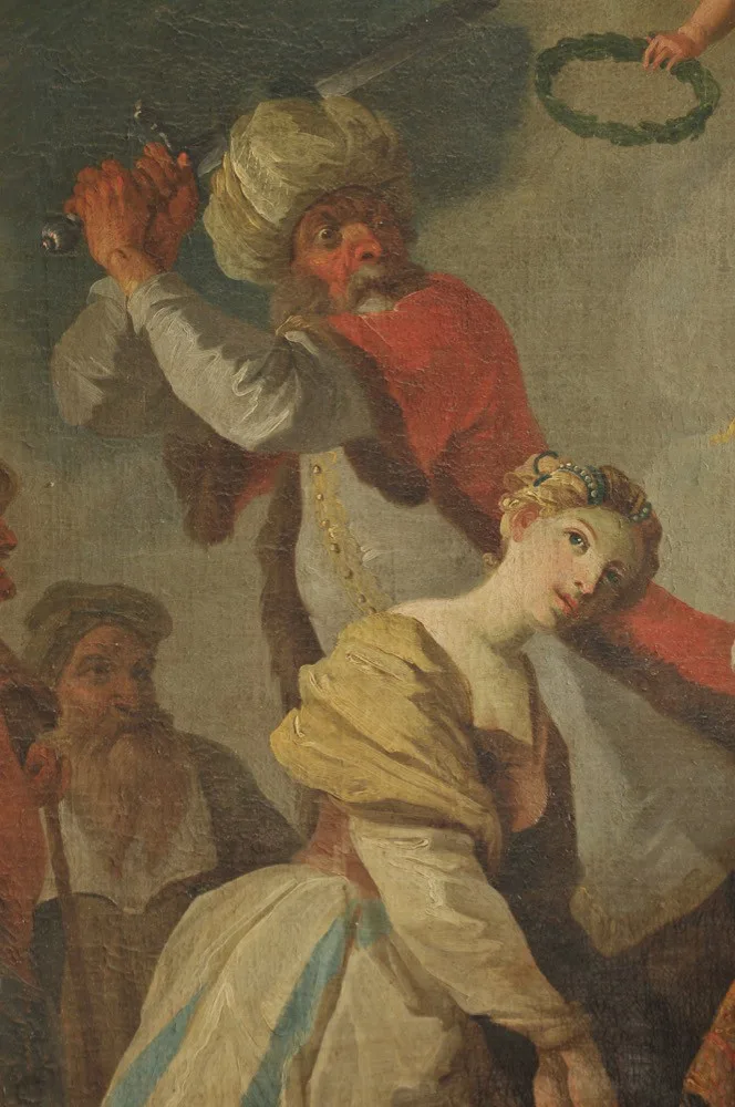 Josef Stern - Stětí sv. Barbory, 1766 (detail), Ivančice, kostel Nanebevzetí Panny Marie
