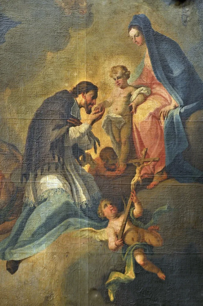 Sv. Jan Nepomucký uctívá Pannu Marii s Ježíškem (modello pro obraz bočního oltáře v dominikánském kostele sv. Michala v Brně?), 1765–1770, Moravská galerie v Brně