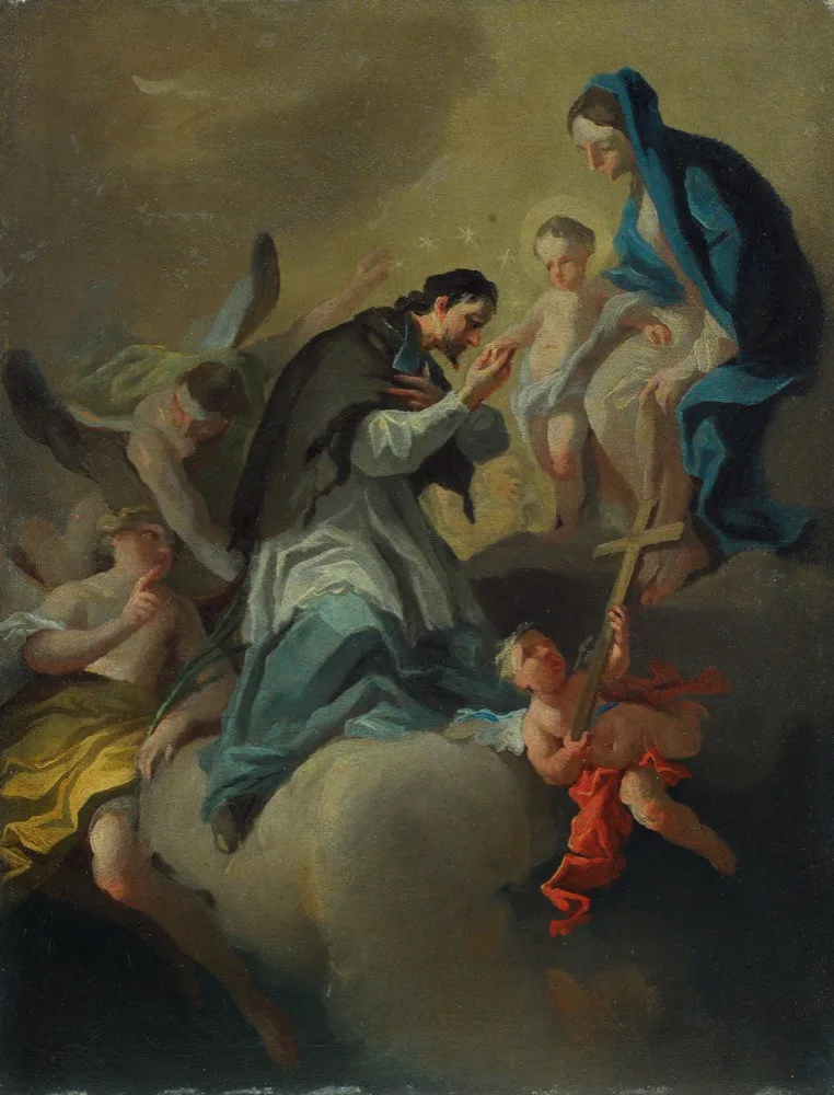 Josef Stern -  Sv. Jan Nepomucký uctívá Pannu Marii s Ježíškem, 1765–1770, Brno, kostel sv. Michala, boční oltář