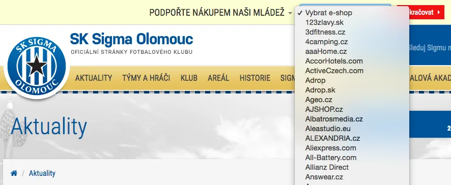 Nabídka e-shopů na stránkách Sigmy