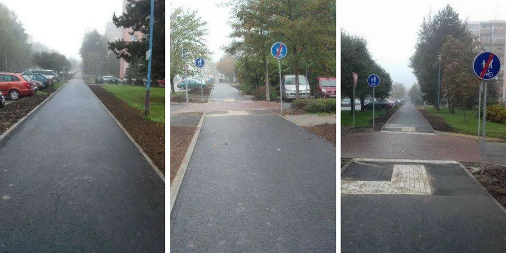 V Jílové ulici vznikla nová část stezky pro cyklisty a chodce. Součástí jsou i parkovací místa a lavičky