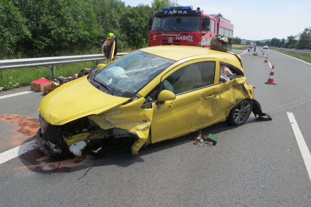 Řidička se při jízdě na dálnici lekla housenky, která po ní lezla. Při nárazu do svodilel se zranila ona i spolujezdkyně