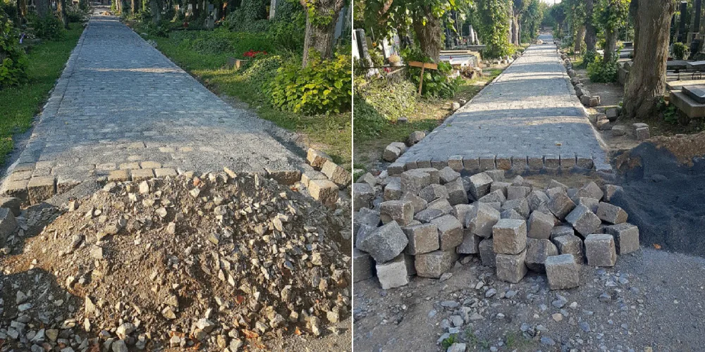 Na olomouckém hřbitově se opravují chodníky. Použije se dlažba po rekonstrukci ulice 1. máje