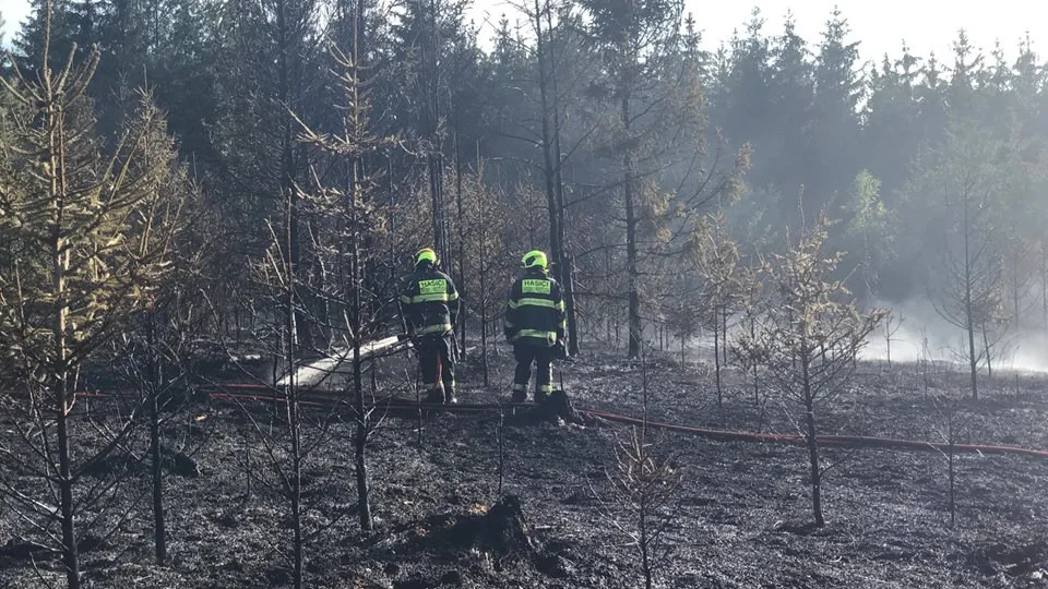 FOTO/VIDEO: Shořely tři hektary lesa, zasahovalo 17 jednotek hasičů a vrtulník