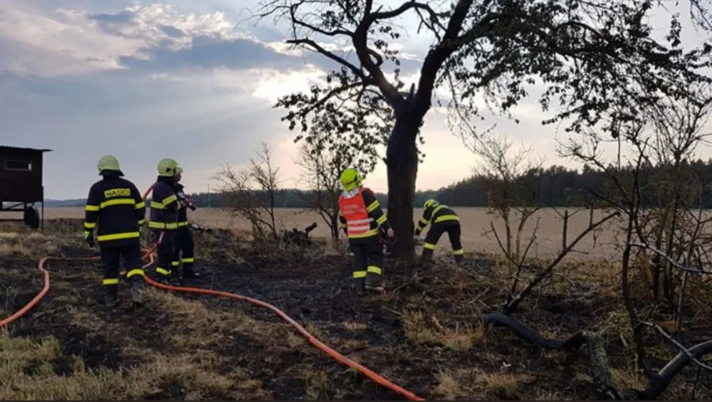 Blesk zapálil strom a strniště v Topolanech a Pavlově