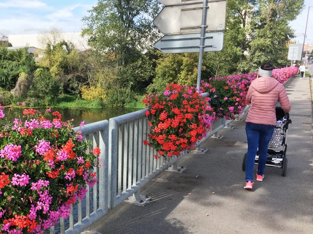 Inspirace ze Znojma – květiny na zábradlích mostů