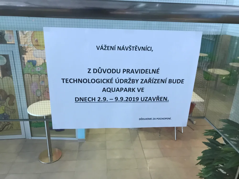 Olomoucký aquapark bude až do začátku příštího týdne uzavřený, čeká ho povinná odstávka