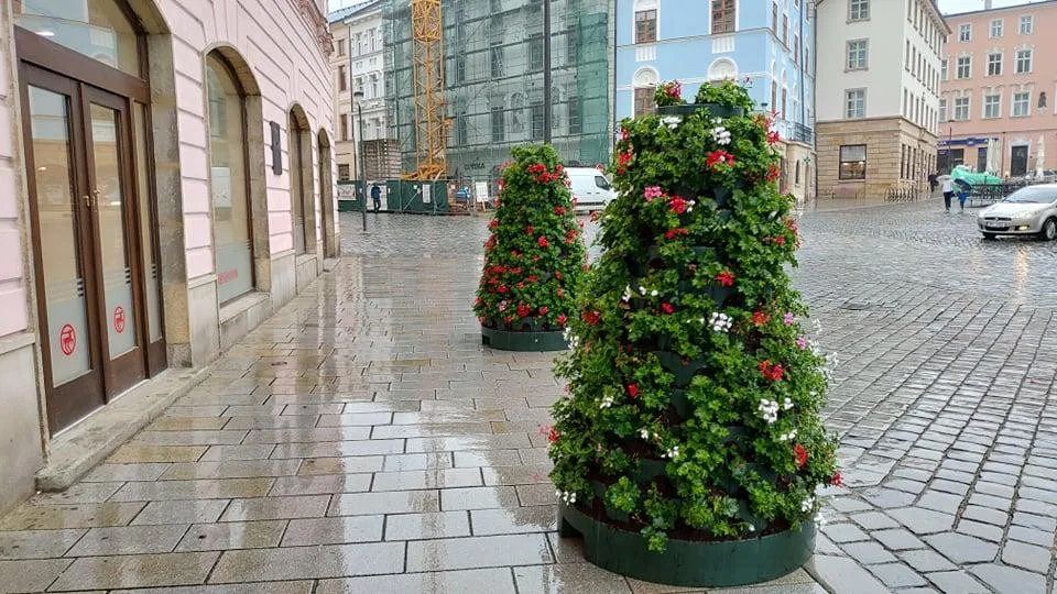 Květinové pyramidy už jsou k vidění na Horním náměstí.