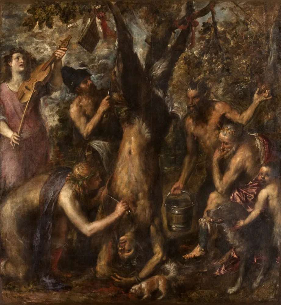 Tizianův obraz Apollo a Marsyas