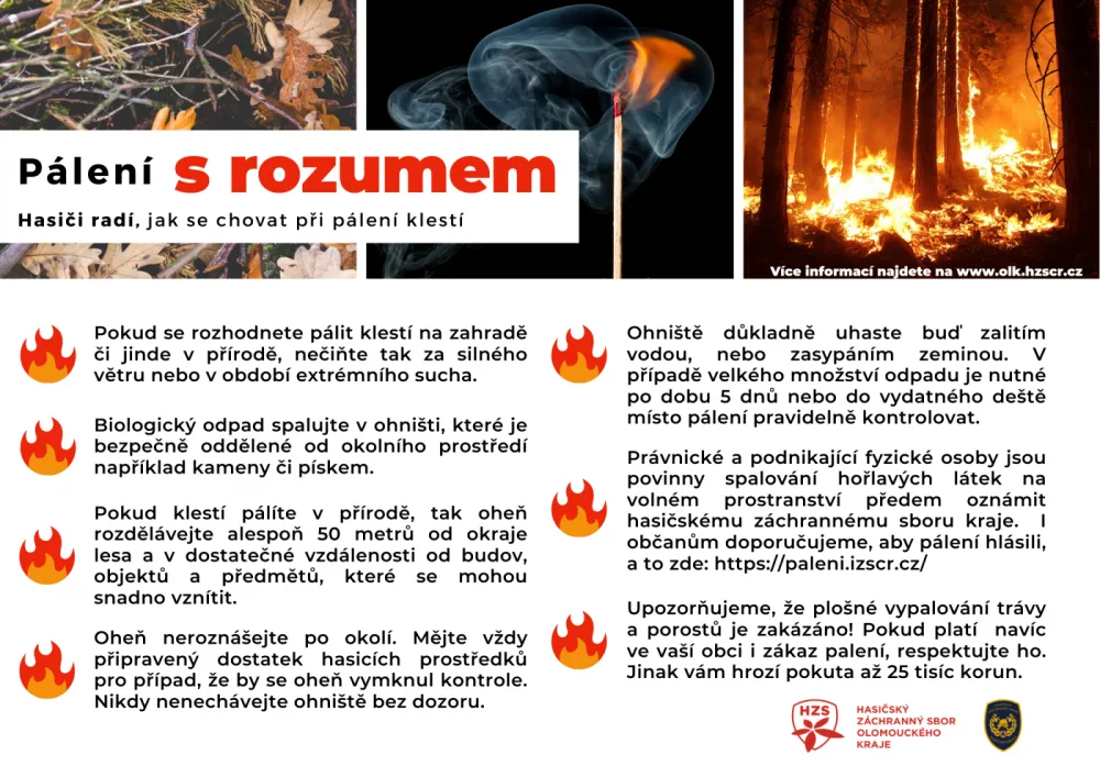 Hasiči doporučují pálení klestí na zahradě předem nahlásit