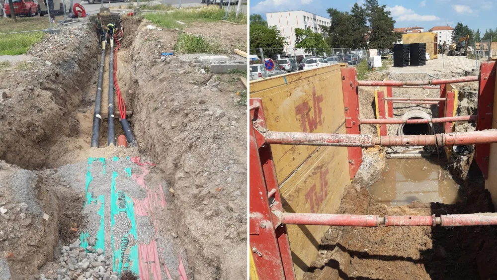 Stavba tramvajové trati.