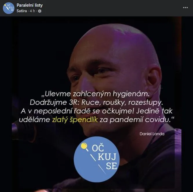 Očkuj se i ty, vyzývá Landa, jde však o fake. Doufáme v žalobu, říkají autoři koláží