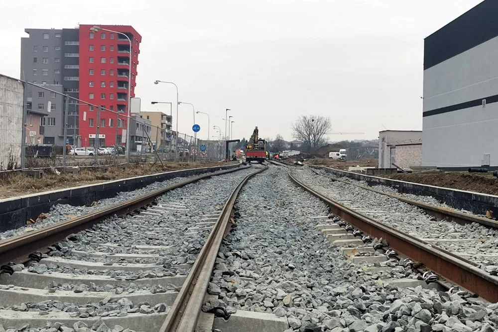 Stavba tramvajové trati v olomoucké ulici Schweitzerova
