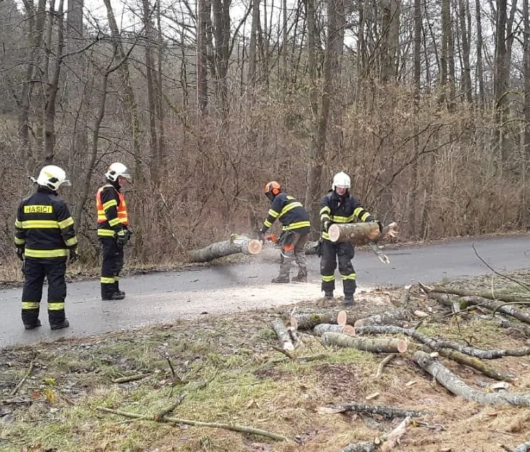 Kvůli silnému větru mají hasiči v kraji již stovku zásahů. Ve Dzbelu spadl strom na osobní vlak