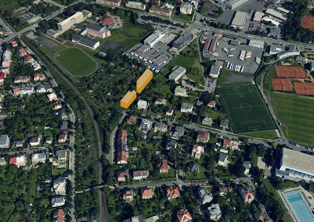 Ilustrace rozsahu výstavby studentských kolejí na okraji olomoucké vilové čtvrti