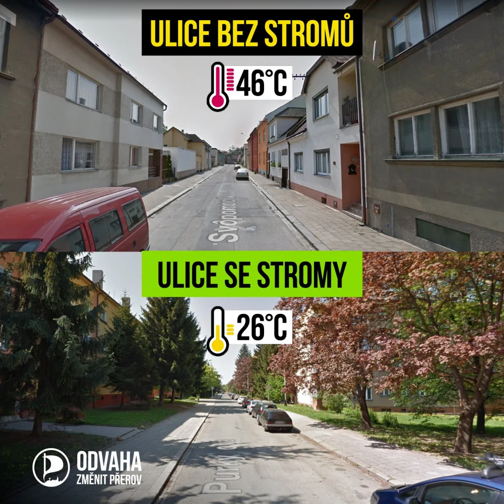 Současná vedra nesnesitelně rozpalují ulice a náměstí. Přerov chce do centra dostat více zeleně