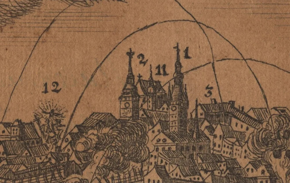 Nová věž - Neü thurrn (č. 2), pohled od západu z r. 1758