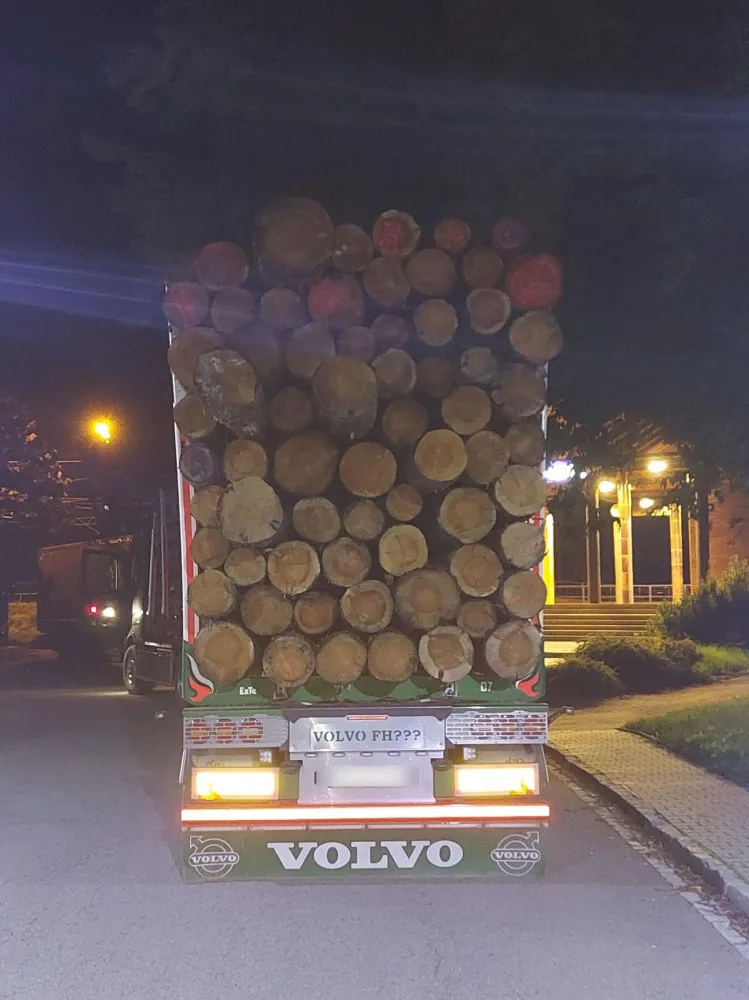 Kamion byl přetížený dřevem, hrozil pád jednoho z kmenů na dálnici. Řidič dostal pokutu 100 tisíc korun