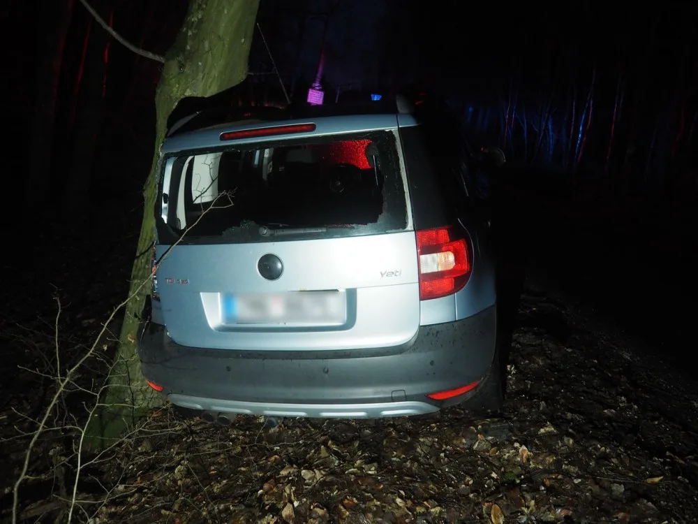 Špatně zabržděné auto přejelo u Šumperka silnici a narazilo od stromu. Naštěstí tudy nikdo nejel