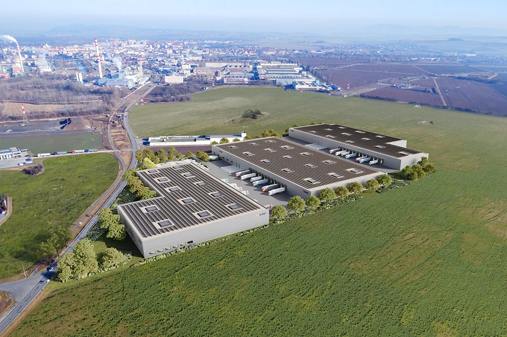 Vizualizace výstavby průmyslových a logistických hal u Přerova