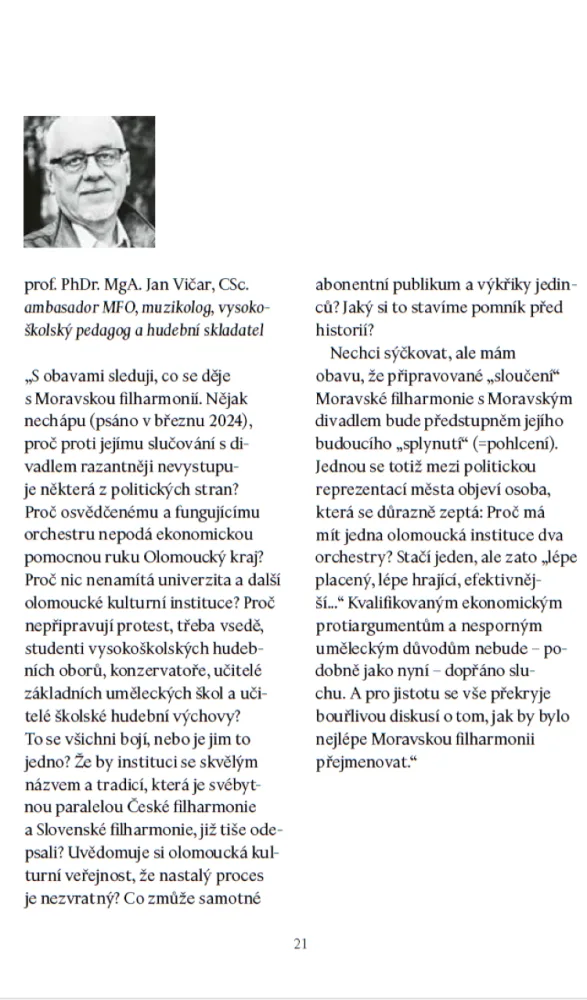 Cenzura v Moravské filharmonii? Z brožury zmizely kritické příspěvky některých ambasadorů