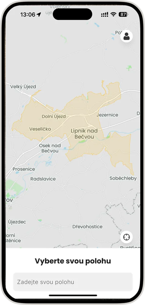 V aplikaci vyznačená oblast, ve které bude možné objednávat jízdy mikrobusem