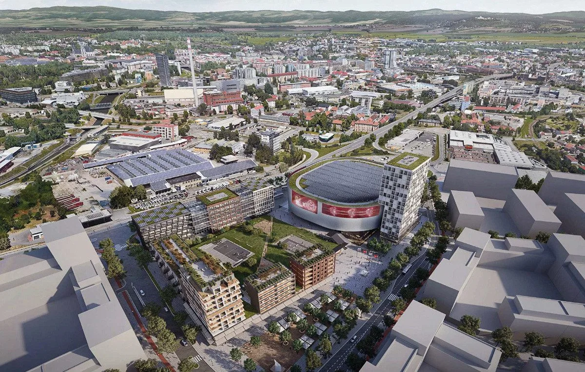 Vizualizace nové multifunkční haly pro kulturu a sport u Velkomoravské ulice v Olomouci
