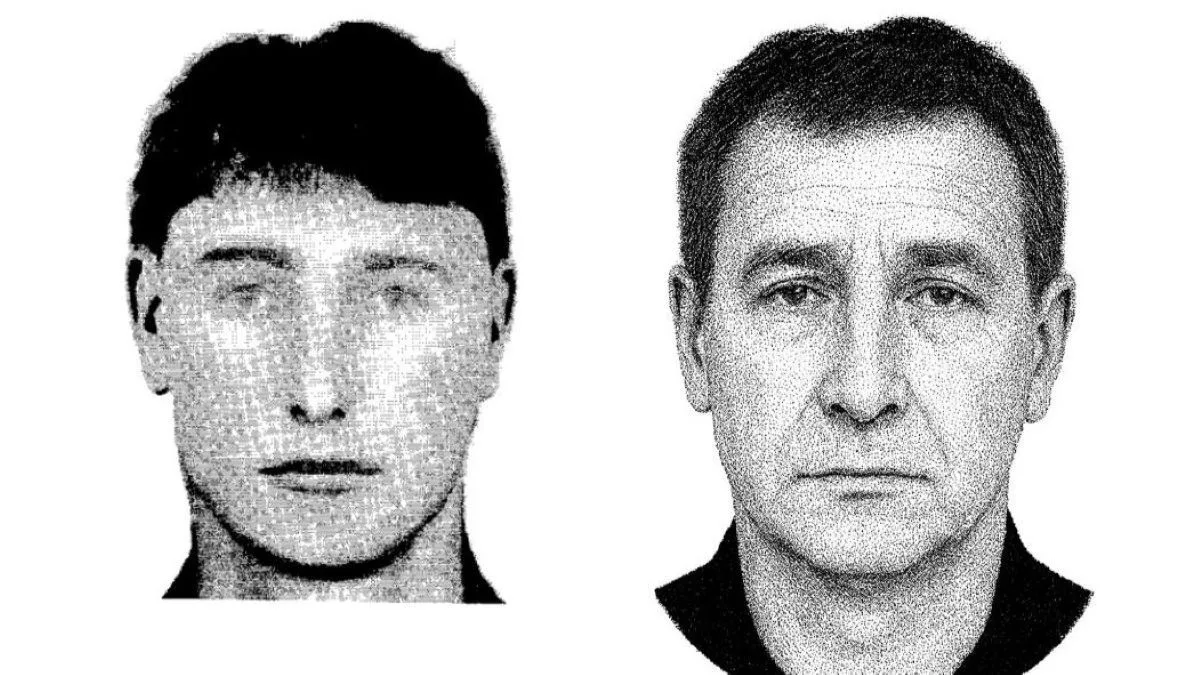 Identikit možného pachatele vraždy ve Šternberku - z roku 2005 vlevo a AI verze o 20 let později