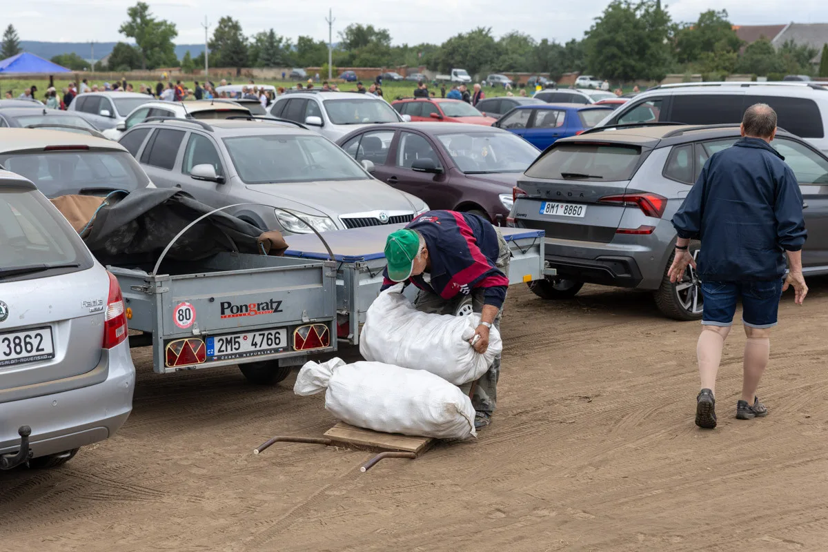 FOTO, VIDEO: Osm tisíc pytlů a dvě hodiny ve frontě. Samosběr zeleniny u Olomouce trhal rekordy