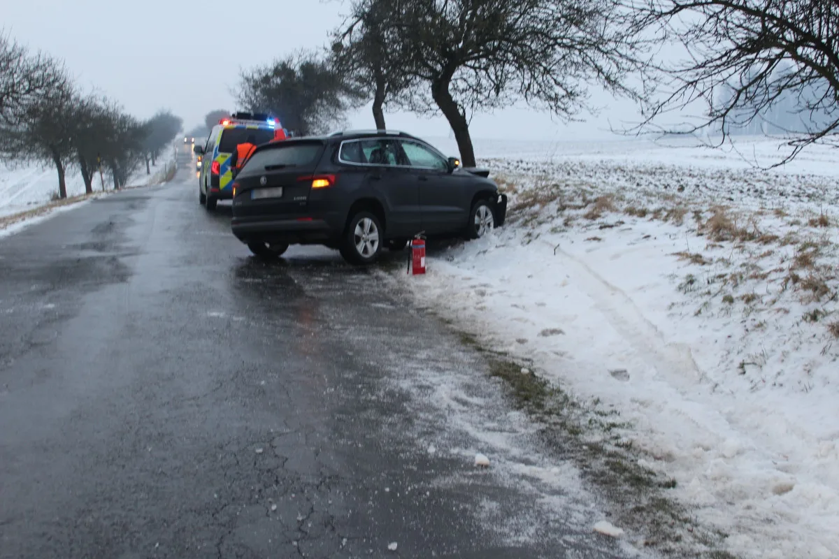 Na Přerovsku auto dostalo na náledí smyk a narazilo do stromu. Škoda je přes čtvrt milionu