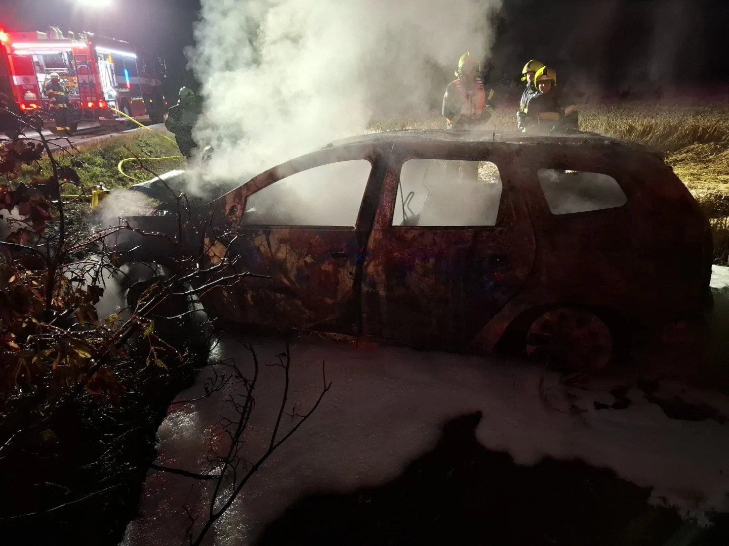 Jednadvacetiletá řidička u Tovačova nad ránem usnula. Narazila do stromu, auto shořelo