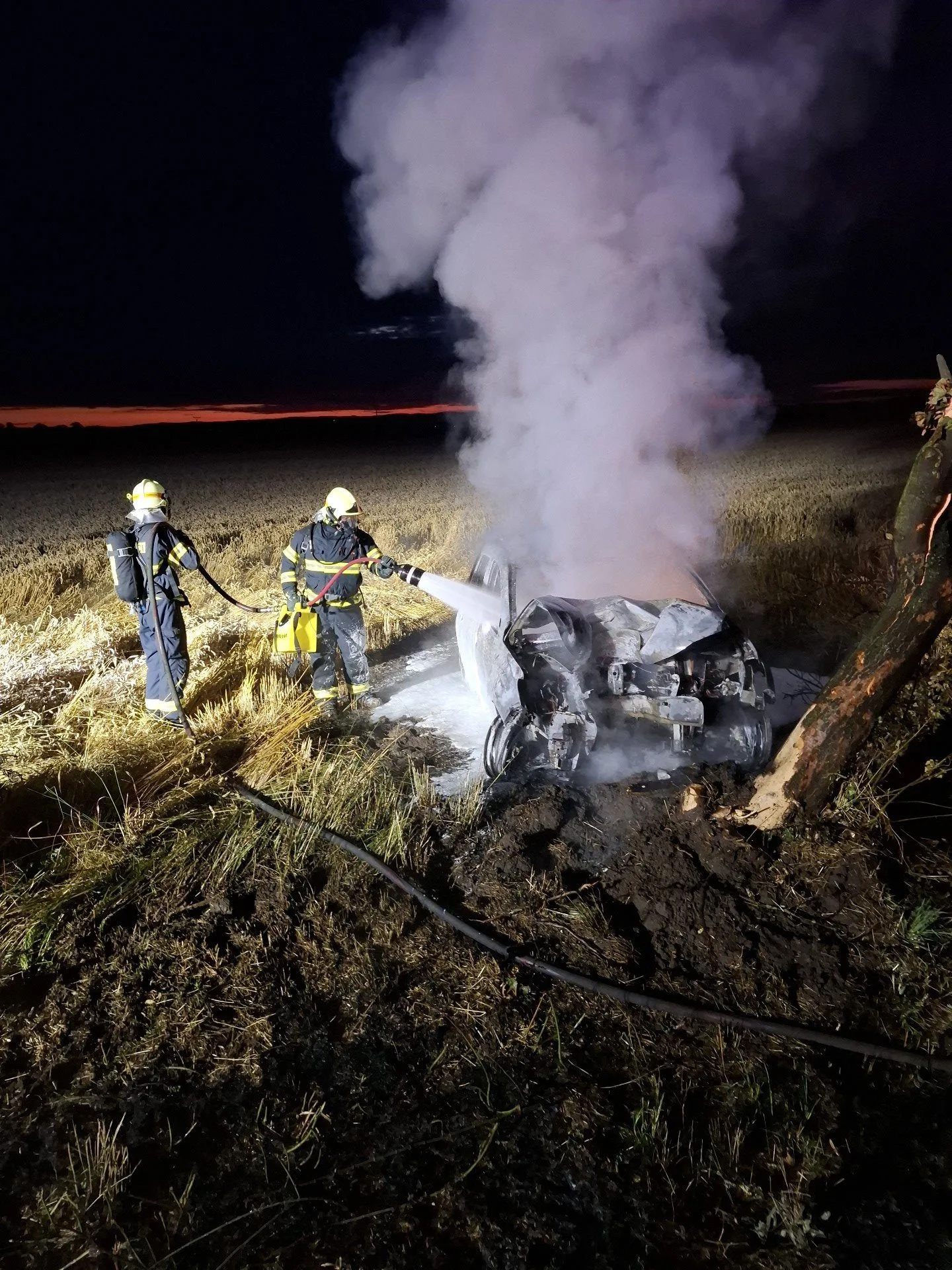 Jednadvacetiletá řidička u Tovačova nad ránem usnula. Narazila do stromu, auto shořelo