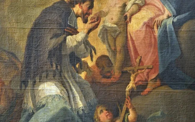Sv. Jan Nepomucký uctívá Pannu Marii s Ježíškem (modello pro obraz bočního oltáře v dominikánském kostele sv. Michala v Brně?), 1765–1770, Moravská galerie v Brně
