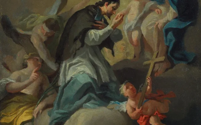 Josef Stern -  Sv. Jan Nepomucký uctívá Pannu Marii s Ježíškem, 1765–1770, Brno, kostel sv. Michala, boční oltář