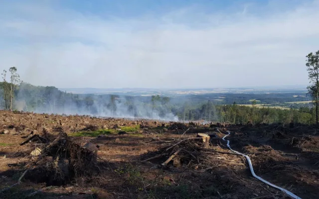 FOTO: Hasiči od odpoledne likvidují požár ve Vojenském prostoru Libavá