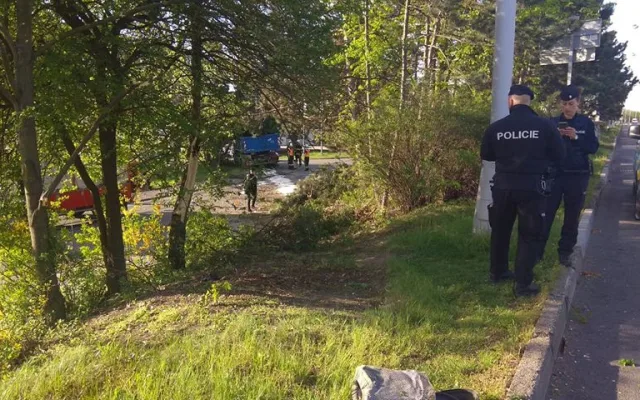 FOTO: Náklaďák v Brněnské ulici prorazil zábradlí, projel přes koleje a skončil na vedlejší ulici ve stromě