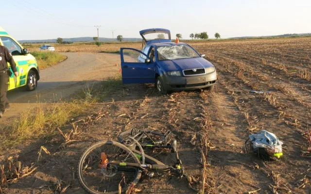 FOTO: Mladý cizinec se v autě čelně srazil s ženou na elektrokole a skončil v poli