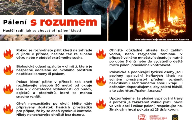 Hasiči doporučují pálení klestí na zahradě předem nahlásit