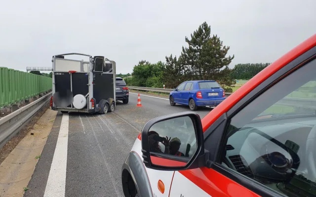 Na dálnici u Olomouce hasiči po nehodě honili dva koně. Provoz více než hodinu stál