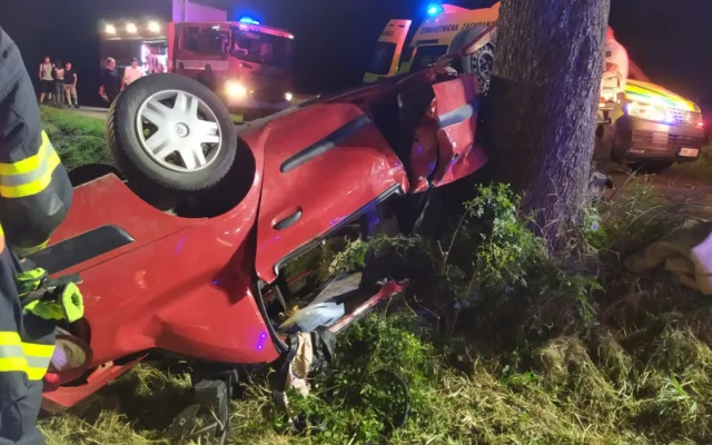U Odrlic auto narazilo do stromu a převrátilo se na střechu. Hasiči museli pět lidí vyprostit