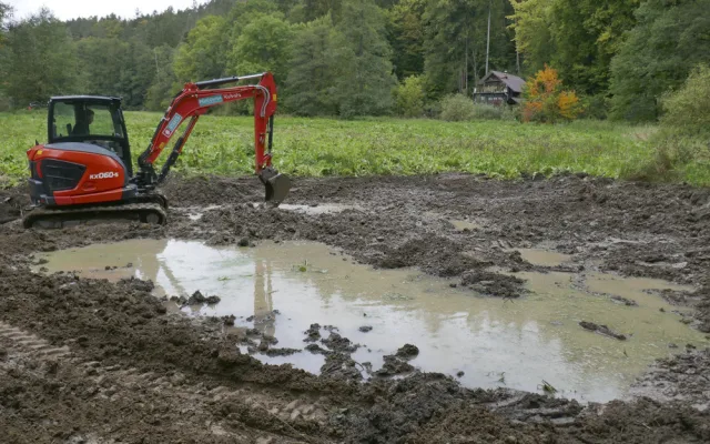 Dobrovolníci vyhloubili na Prostějovsku soustavu tůní. Ty nejmenší poslouží mlokům