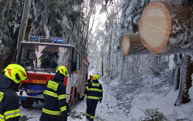Kalamita na Jesenicku. Kvůli námraze padají stromy, cesty jsou uzavřené, elektřinu dodávají generátory