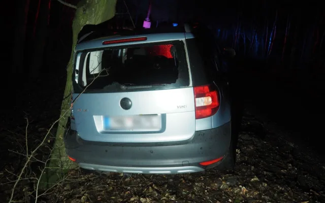 Špatně zabržděné auto přejelo u Šumperka silnici a narazilo od stromu. Naštěstí tudy nikdo nejel